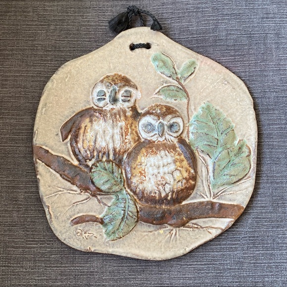 Vtg MCM Owl clay wall hanging/shelf display As Is.